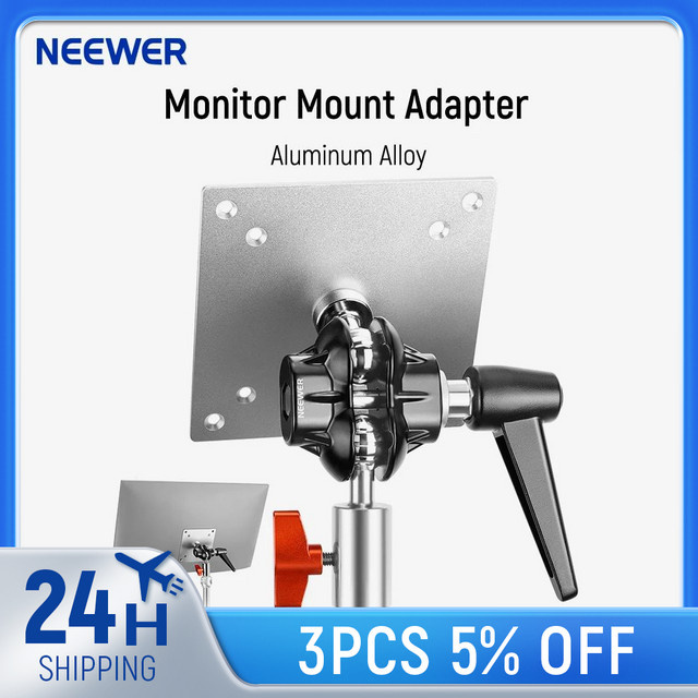 NEEWER Monitor-Mount-Adapter mit VESA-Halterung aus Aluminiumlegierung in Silber mit verstellbarem 360 Grad Dual-Kugelgelenk, M4 Schraube und 5/8 Zoll Anschluss - Bild 1