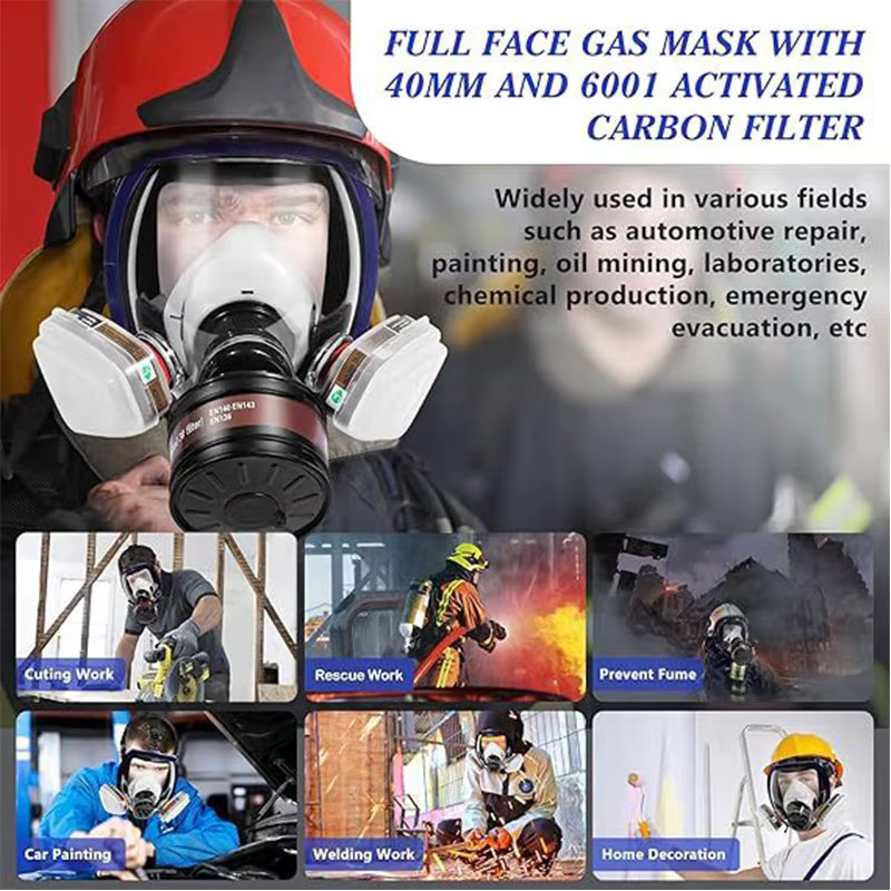 DEWBEST Vollgesichts-Atemschutzmaske mit 40 mm Aktivkohlefilterbehälter für Chemikalien, Sprühfarben und taktische Einsätze - Bild 3