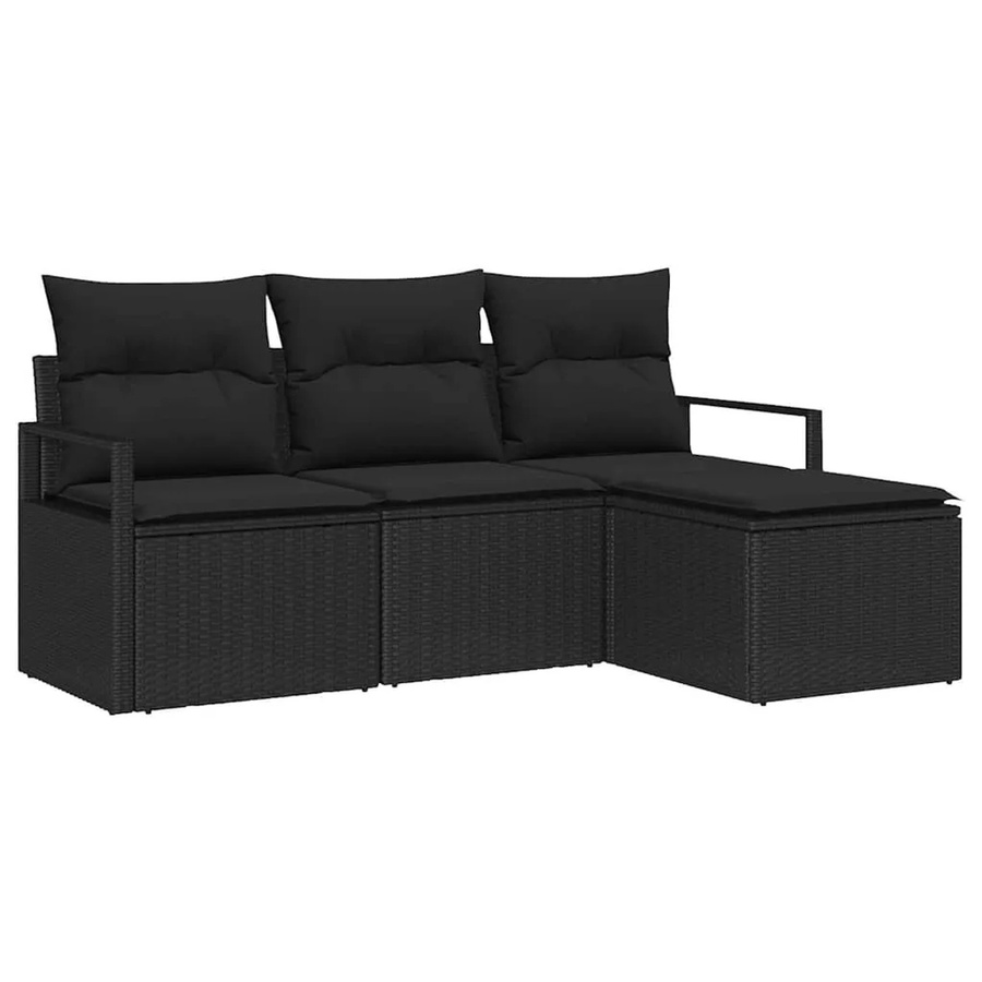 vidaXL Garten-Sofa-Set 4-teilig in Schwarz mit L-Form, Polyrattan und Metallgestell inklusive Kissen für Terrasse und Garten - Bild 2