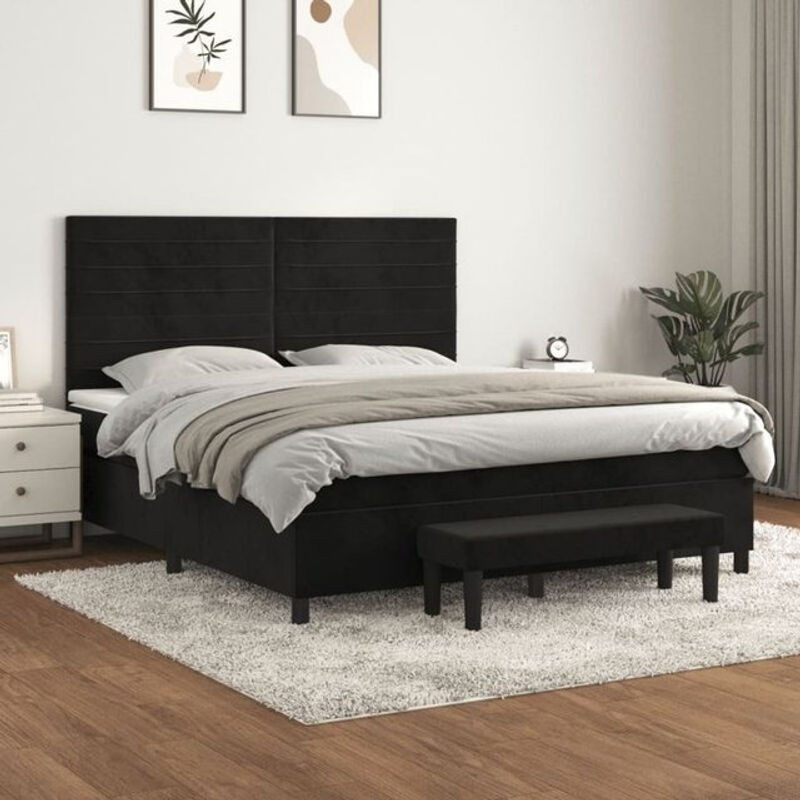 Vidaxl Boxspringbett mit Matratze in Schwarz aus Samt, B/T/H: 180 x 200 x 128 cm - Bild 1
