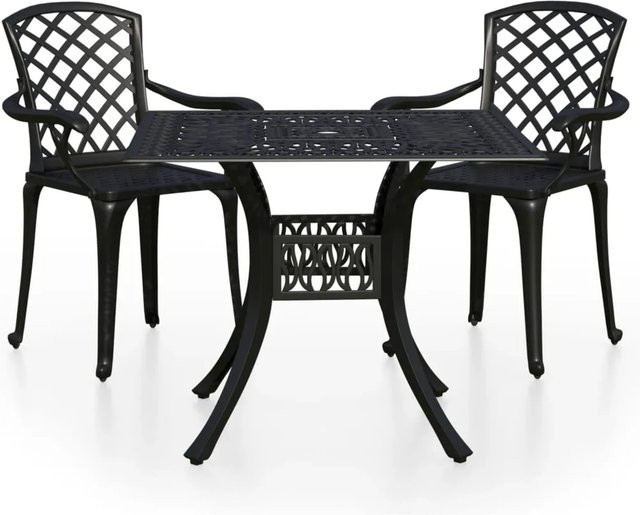 vidaXL 3-teiliges Bistro-Set aus Aluminiumguss in Schwarz - Bild 1