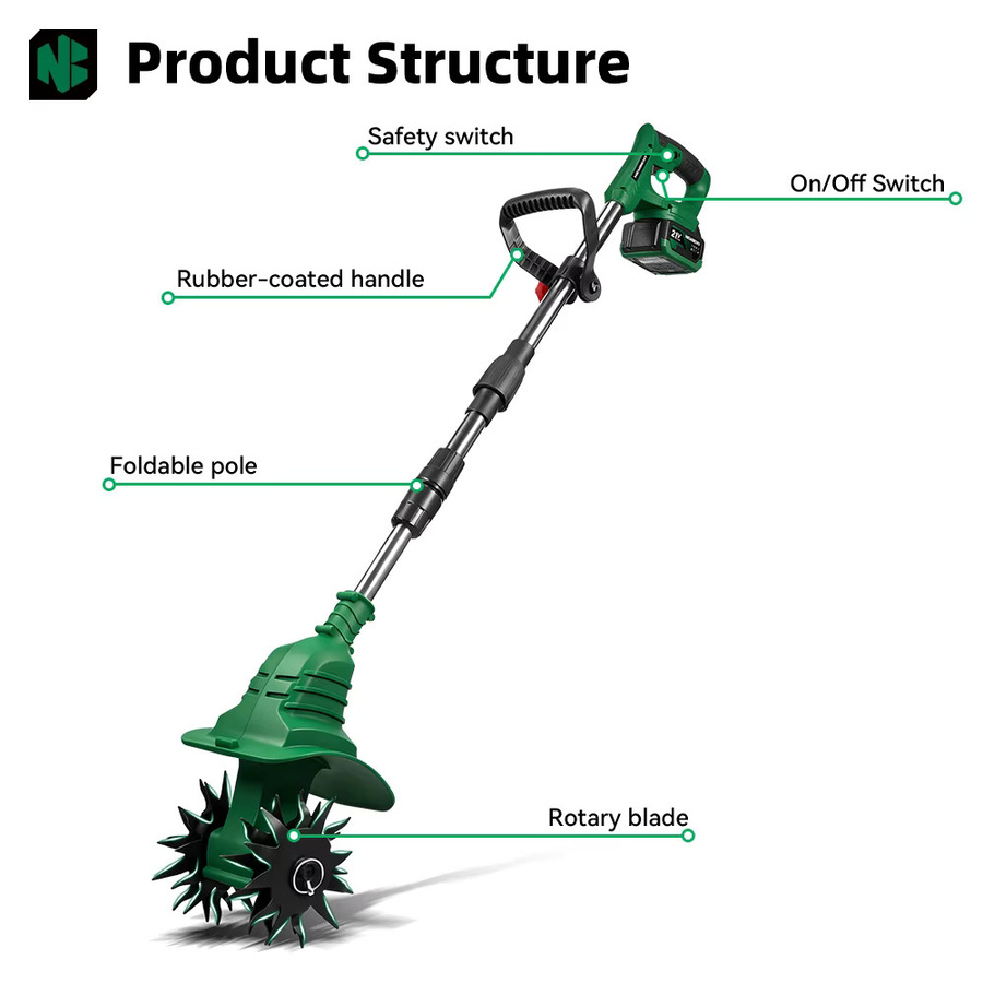 NewBeny Elektrischer Gartenfräser Kabelloser Handkultivator Bodenlockerer in Grün für Makita LXT Akku - Bild 2
