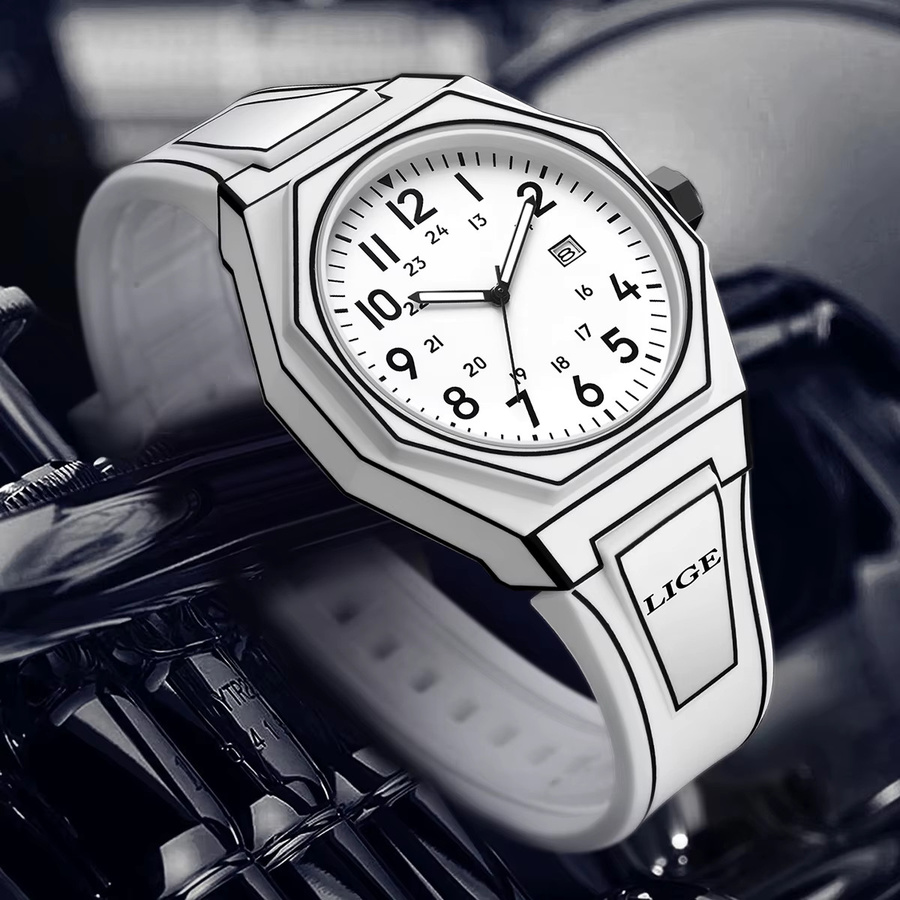 LIGE Armbanduhr Quarz, Silikon, Weiß, Herren - Bild 3