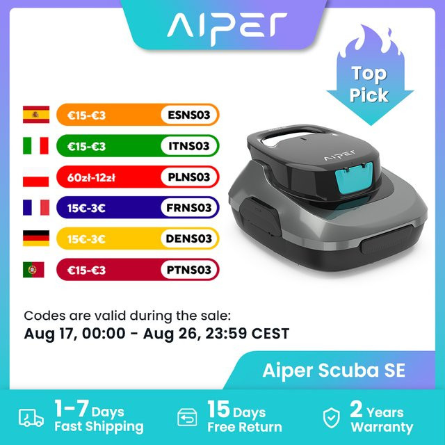 AIPER kabelloser automatischer Poolreiniger in Grau mit starker Saugkraft für ebene Aufstellpools - Bild 1