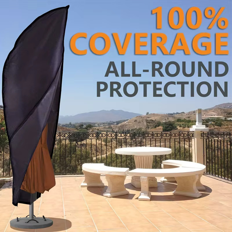 Wasserdichte und UV-beständige Outdoor-Schirmabdeckung aus schwarzem Oxford-Polyester für Regenschirme im Garten und auf der Terrasse, Durchmesser: 205 cm - Bild 2