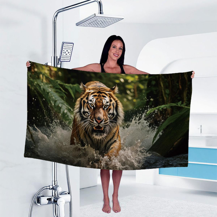 Schnelltrocknendes und super saugfähiges Sport Handtuch mit Tiger-Print für Fitness, Yoga und Strand, B: 30 cm, H: 60 cm - Bild 2