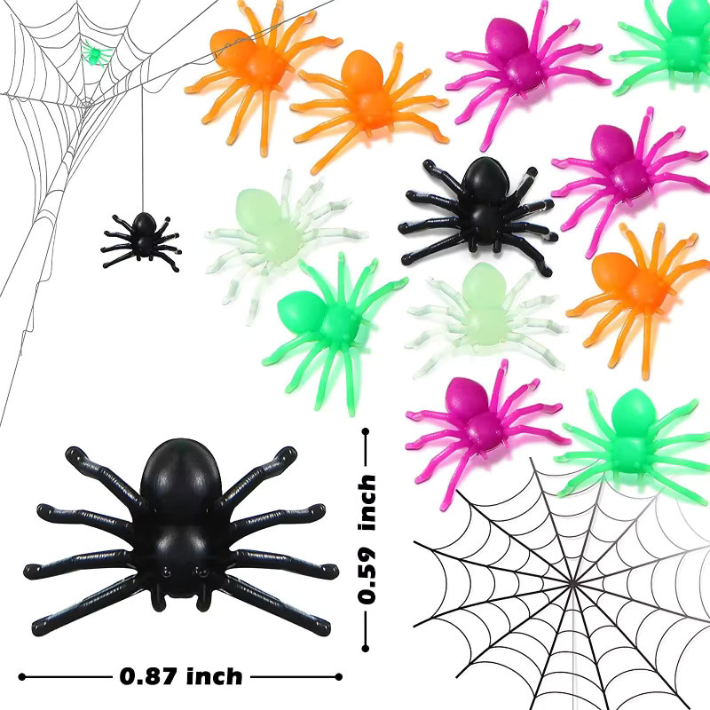 Mehrfarbige Halloween Spinnen als Dekoration für Spukhäuser und Spinnweben, Set mit 50 oder 100 Stück aus Kunststoff - Bild 2