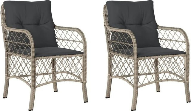 Furnicato Gartenstühle Set aus 2 Stück in Grau aus Poly Rattan mit UV-beständigen Kissen und Armlehnen - Bild 1