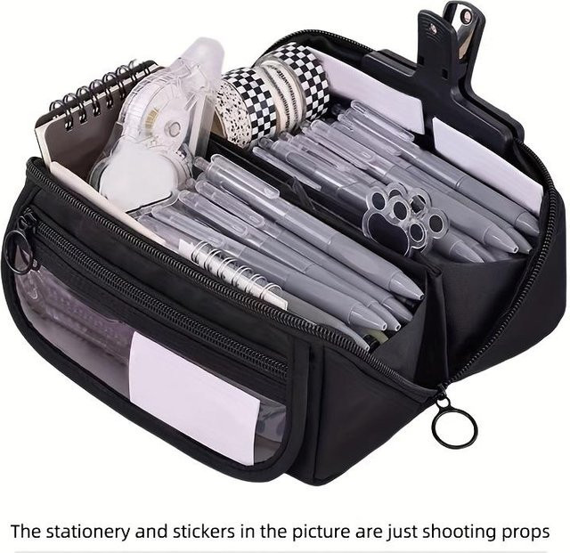 Binchi Fitness Federmäppchen Organizer mit großer Kapazität und mehreren Fächern aus Polyester, Schwarz - Bild 1
