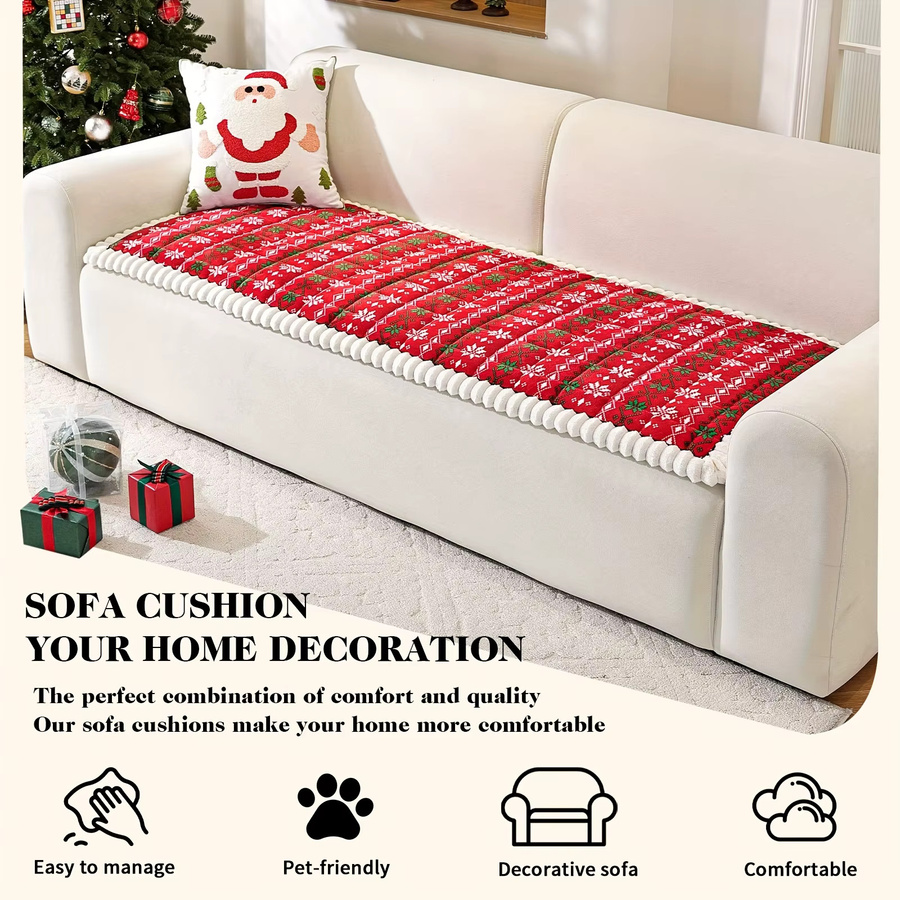 DUTRIEUX Plüsch Kissenbezug mit Schneeflocken-Design in Rot und Grün, Gestepptes Winter-Dekokissen im Nordic-Stil - Bild 5
