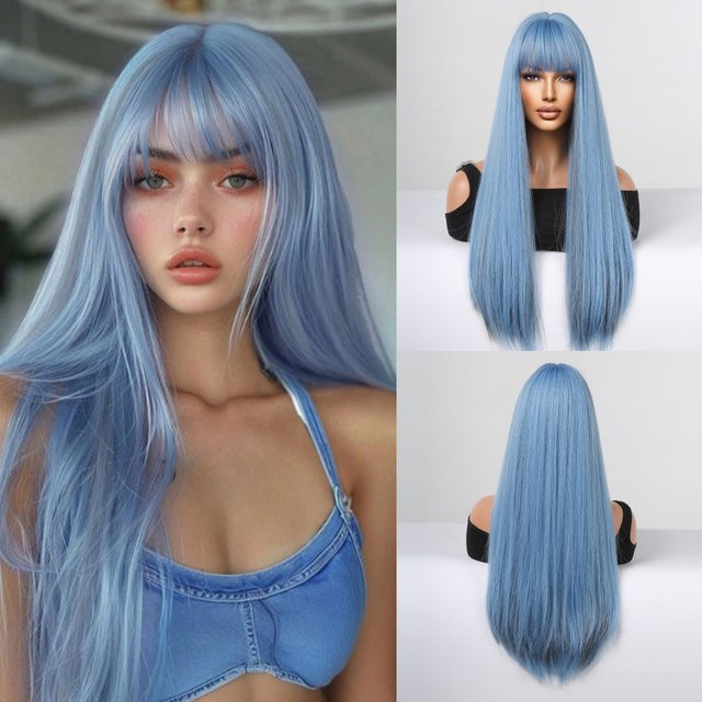 HENRY MARGU Perücke, blau, lang, gerade, synthetisch, mit Pony, Damen - Bild 1