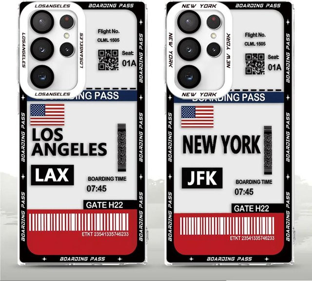 Samsung Galaxy Smartphone Hülle Los Angeles New York Boarding Pass Design Multicolor - Bild 1