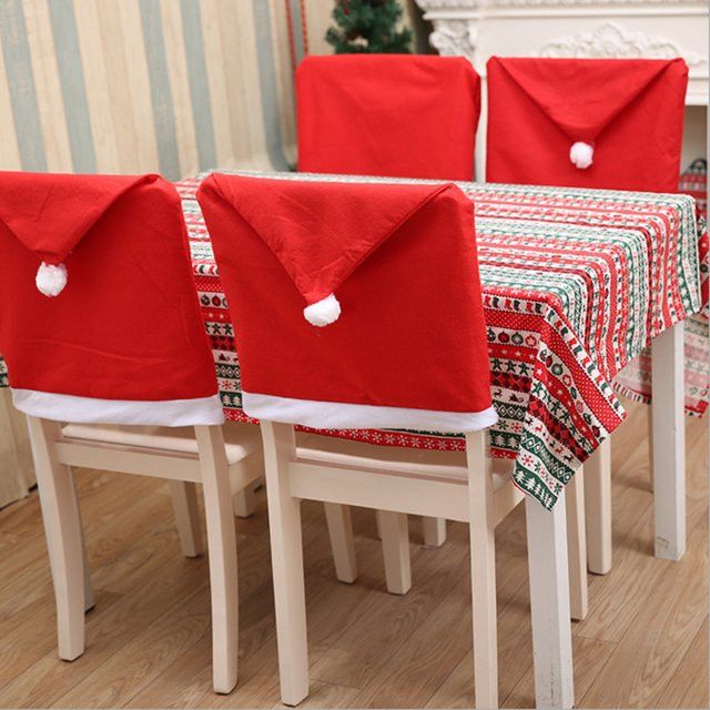 Weihnachts Stuhlbezüge im Santa Claus Design mit roter Weihnachtsmütze für Küche und Esszimmer - Bild 1