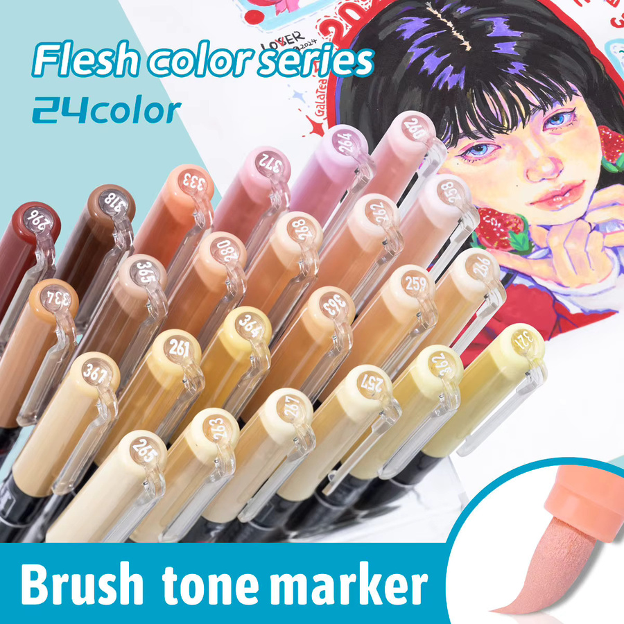 GN Acrylmarker Set mit weicher Brush-Spitze in Hautfarben für DIY und Schule, 24 Farben - Bild 2