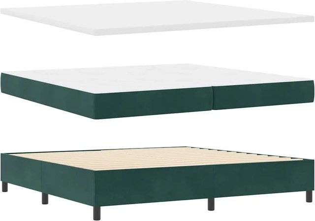 vidaXL Boxspringbett mit Matratze aus Samt in Dunkelgrün, B/T/H: 200 x 200 x 280 cm - Bild 1