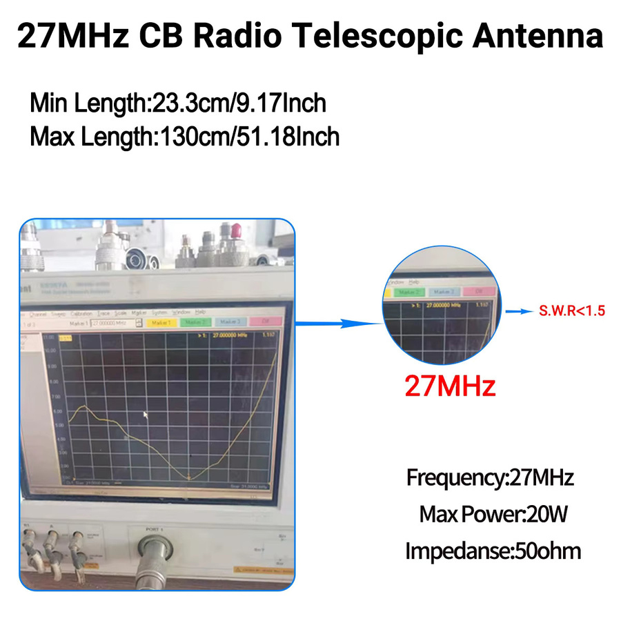 ABBREE 27MHz Teleskop-CB-Antenne in Silber, 2,15dBi Faltantenne für CB-Funkgeräte wie Cobra, Midland, Uniden, Maxon, President, Anytone, Bajeton und Radtel - Bild 2