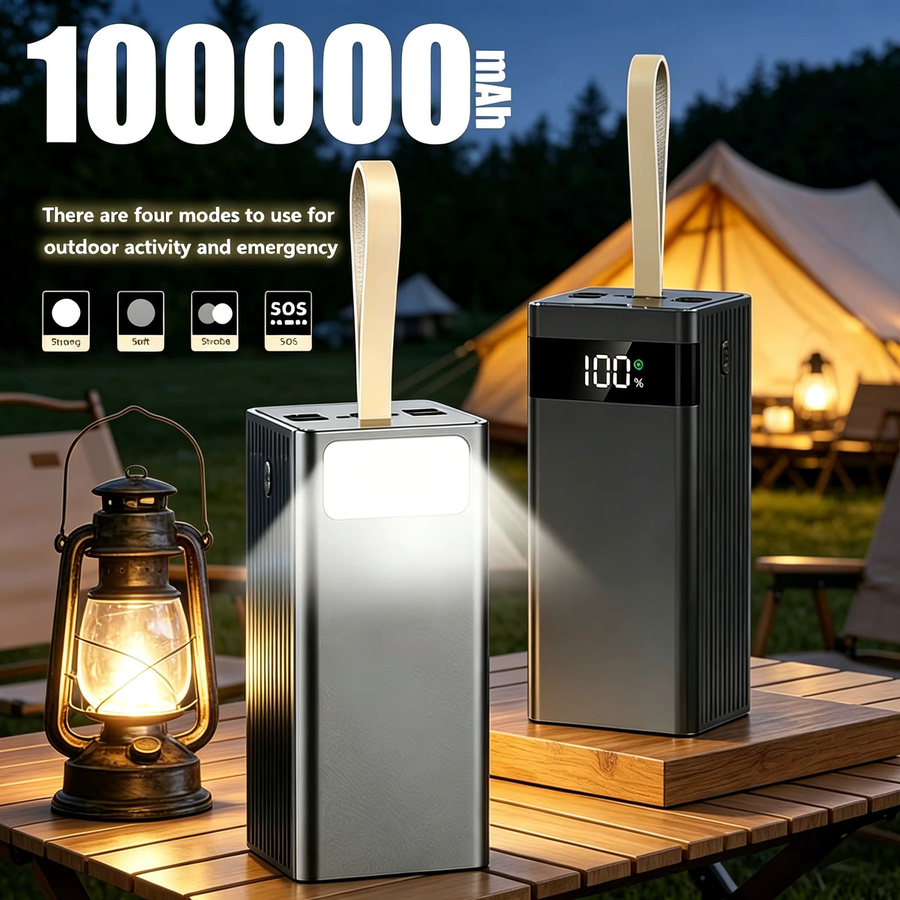 InTessry Powerbank 100000mAh mit 66W bidirektionalem Schnellladen, weiß, mit LED-Digital-Leistungsanzeige und Lanyard-Design - Bild 3