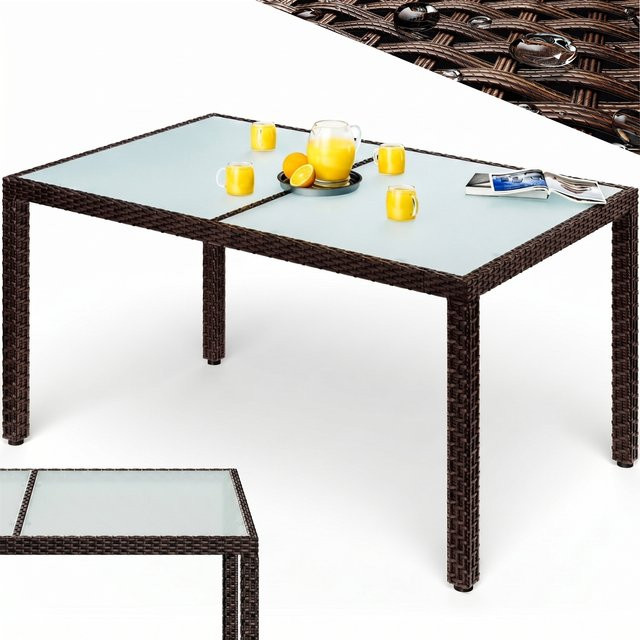 CASARIA Polyrattan Gartentisch in Braun mit Milchglasplatte, B/T/H: 150 x 90 x 75 cm - Bild 1