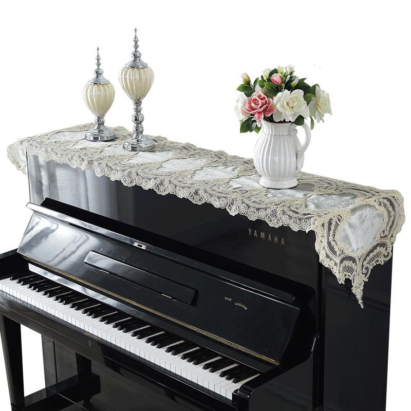 Elegante Klavierabdeckung von Your Warm Home in Gold und Weiß mit floraler Spitze, Tischläufer aus Samt und Baumwollmischung, B/T: 40 x 230 cm - Bild 2