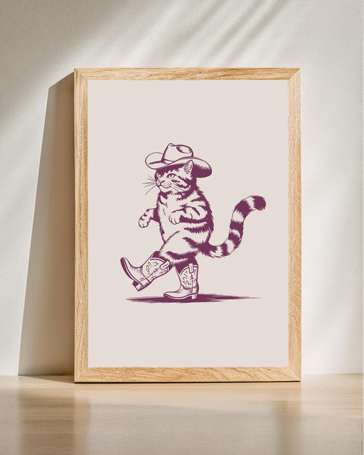 Retro Cowboy-Katzen-Poster von SHENCHEN als Vintage Western-Illustration auf Papier - Bild 1