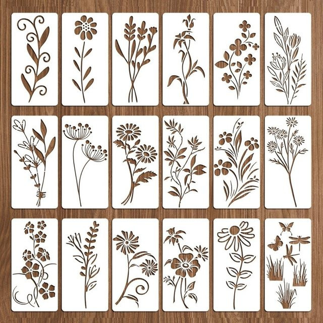 Wiederverwendbares Kunststoff-Schablonen-Set mit Schmetterlings- und Blumen-Design in Weiß, B/H: 18,0 x 15,0 cm - Bild 1