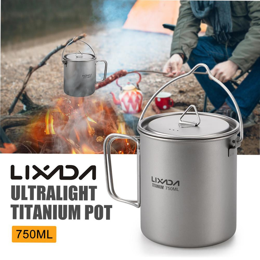 Lixada Ultraleichter Titan-Titantopf mit Deckel und klappbarem Griff, 750 ml - Bild 5