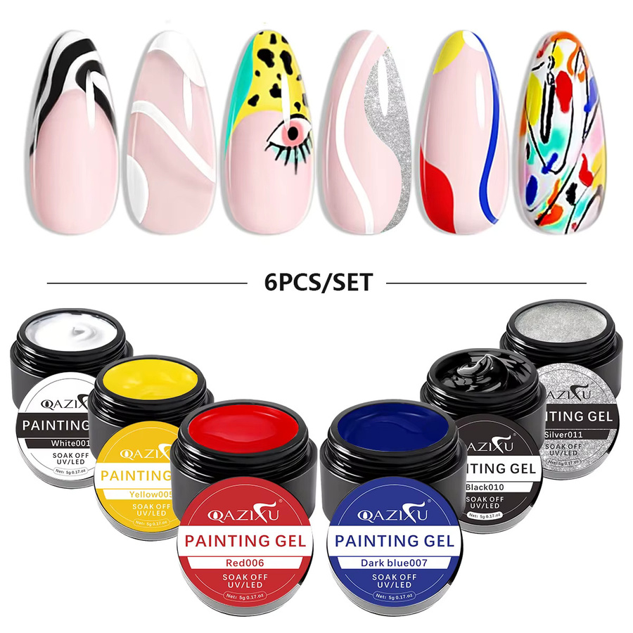 QAZIXU Nail Art Gel Lack, Schwarz Weiß Silber, Glänzend - Bild 2