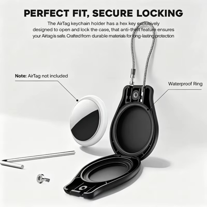 GITFOS Wasserdichte AirTag-Hülle mit Stahldrahtseil als Schlüsselanhängerhalter für Apple AirTags in Schwarz oder Blau - Bild 2