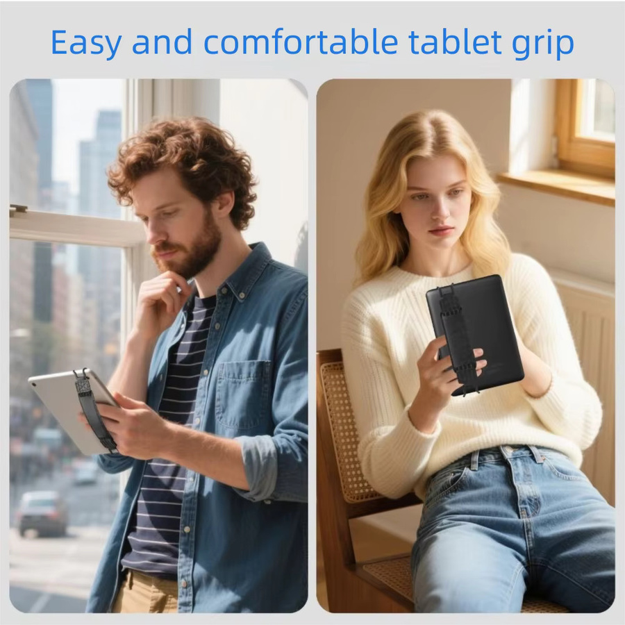 Universelle Leder Handschlaufe für Tablet und E-Reader mit Anti-Drop-Funktion, elastisch und rutschfest, in Schwarz oder Braun - Bild 2