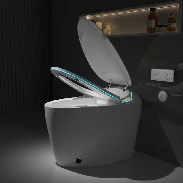 Intelligente einteilige Toilette mit integriertem Bidet von OUCEY in Weiß oder Grau aus Keramik mit automatischem Sitz und Fußsensor - Bild 1