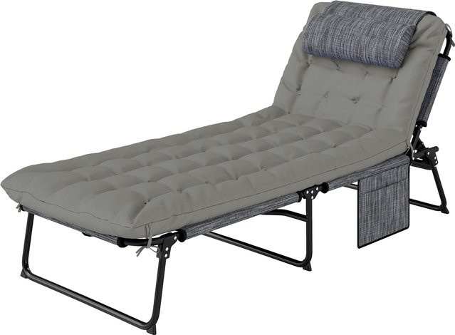 Outsunny Sonnenliege klappbar in Grau mit verstellbarer Rückenlehne und Kopfkissen aus Textilene und Metall - Bild 1