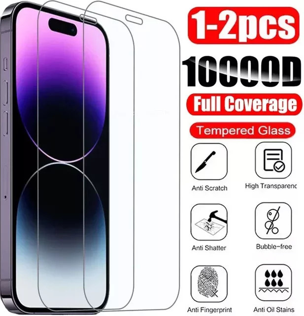 Displayschutzfolie aus gehärtetem Glas für Apple iPhone 11 12 13 14 15 Pro Max Plus Mini XS XR in Transparent - Bild 1
