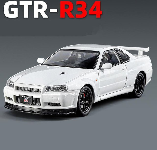 Fourall- Model Cars Nissan Skyline Ares GTR GT-R R34, Sportwagen Modell, 1:24, mit Sound und Licht, weiß - Bild 1
