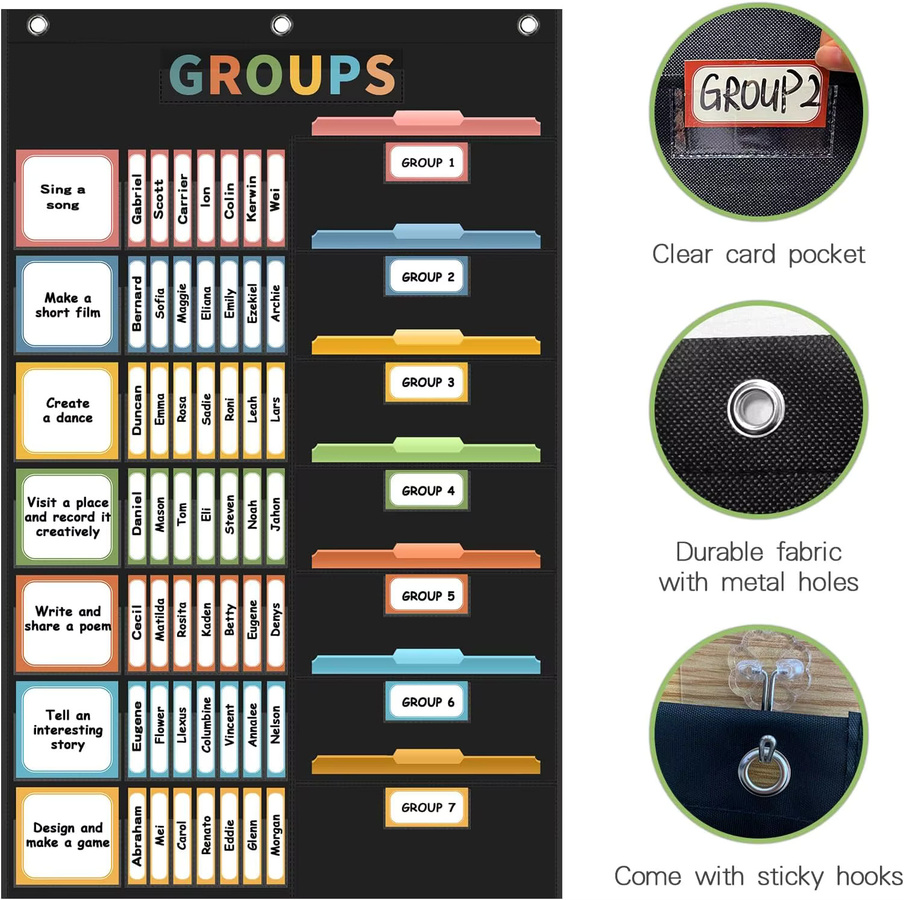 114-Karten-Taschendiagramm zur Organisation von Kleingruppen und Klassenzimmer-Management, pädagogisches Lernzubehör in Schwarz und Multicolour - Bild 5