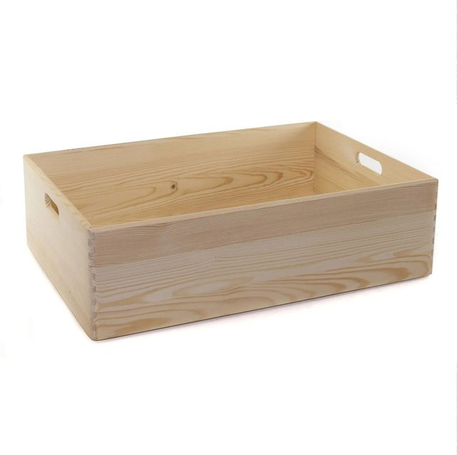 HolzFee Stapelbare Holzkiste aus Kiefernholz in Natur mit Grifflöchern und 4 Füßchen, B/T/H: 59 x 40 x 20 cm - Bild 1
