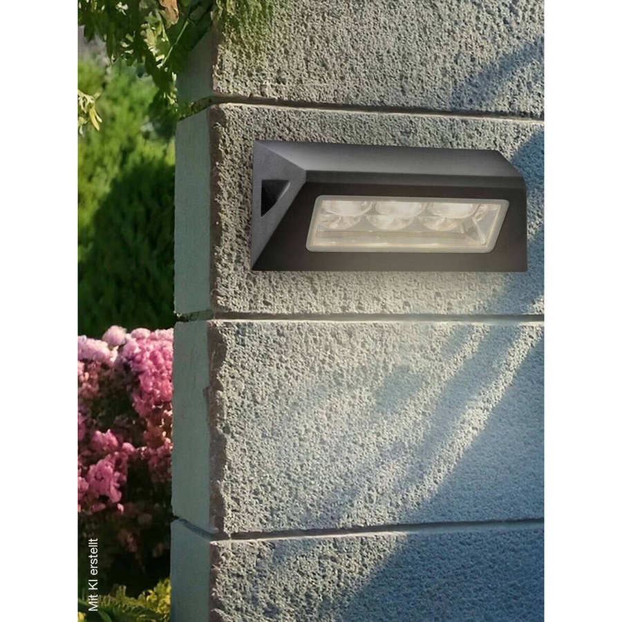 Moderne LED-Außenwandleuchte in Schwarz und Transparent aus Aluminium und Glas, B/H/T: 21 x 11 x 7 cm - Bild 4