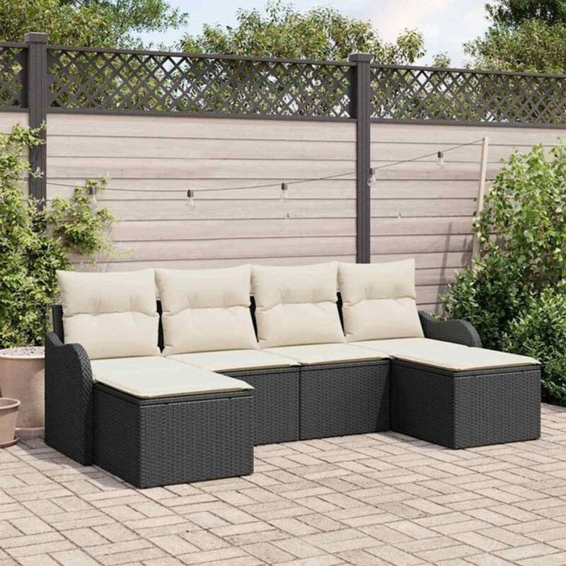 Vidaxl Garten-Sofa-Set aus Poly-Rattan mit 6 Kissen in Schwarz und Weiß - Bild 1