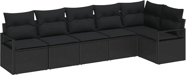 vidaXL 6-teiliges Garten-Sofa-Set aus Poly Rattan in Schwarz mit Kissen und Armlehnen - Bild 1