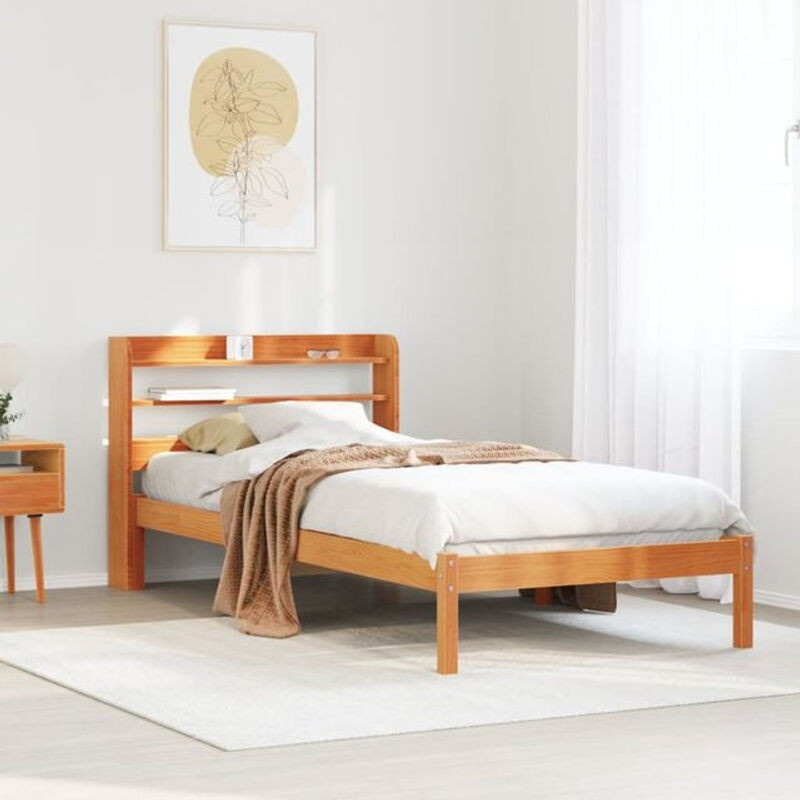 Massivholzbett mit Kopfteil von Vidaxl aus Kiefer in Braun, B/T/H: 100 x 200 x 82 cm - Bild 1