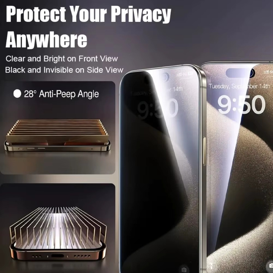 4-in-1 Anti-Spionage Schutzset für iPhone mit Hartglas-Displayfolie und Kameraobjektivglas in Transparent - Bild 6