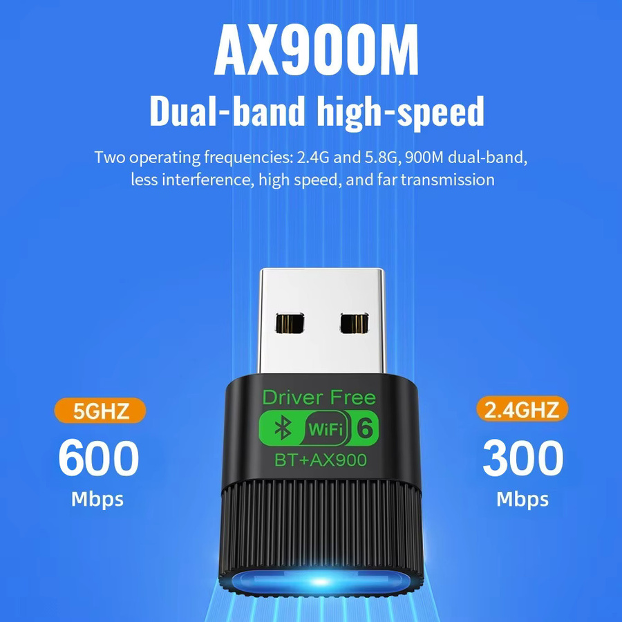 KEBIDUMEI USB-Adapter WiFi 6 AX900 mit Bluetooth 5.4, Dual-Band 2,4 GHz & 5 GHz WLAN-Empfänger mit RGB-Beleuchtung in Schwarz/Multicolor für PC und Laptop, kompatibel mit Windows 10/11 - Bild 2