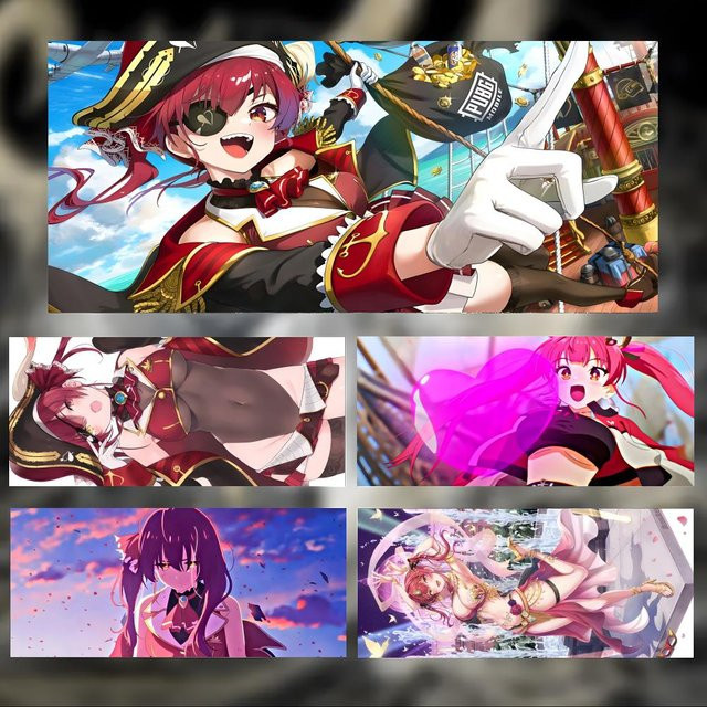 Gaming Mauspad Virtual Idol Charming H-Houshou M-Marine Schwarz mit genähten Kanten für PC - Bild 1