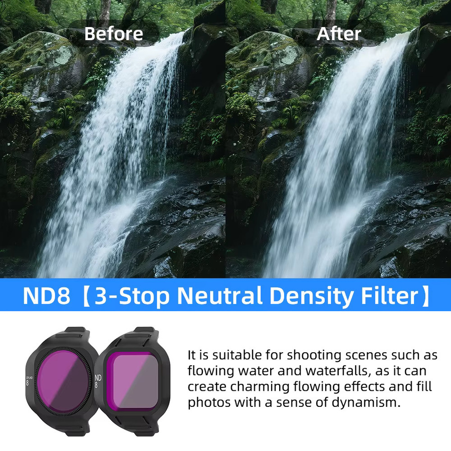 RCSTQ Objektivfilter Set für DJI Mini 5 Pro mit UV, CPL und ND Filtern (ND8/ND16/ND32/ND64) in Schwarz - Bild 3
