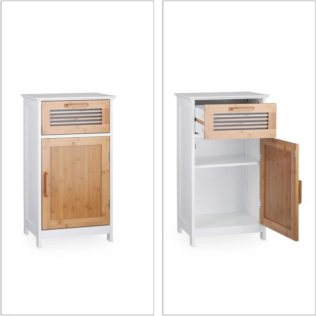 Relaxdays Badschrank aus Bambus in Natur mit Schublade und Lamellen-Design, Farbe: Braun, B/T/H: 70 x 40 x 28,5 cm - Bild 1