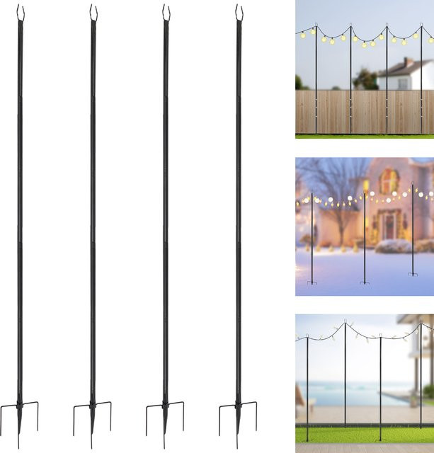 Bymaocar 4er-Set Außenleuchtenstangen aus Metall in Schwarz, 3 m hohe Terrassenbeleuchtungsständer zum Aufhängen von Leuchten, Flaggen oder Windspielen - Bild 1