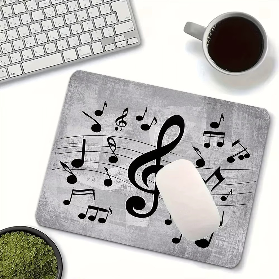 Gummi-Mauspad mit Musiknoten-Muster in Grau als Gaming-Schreibtischunterlage für Büro und Studio - Bild 2
