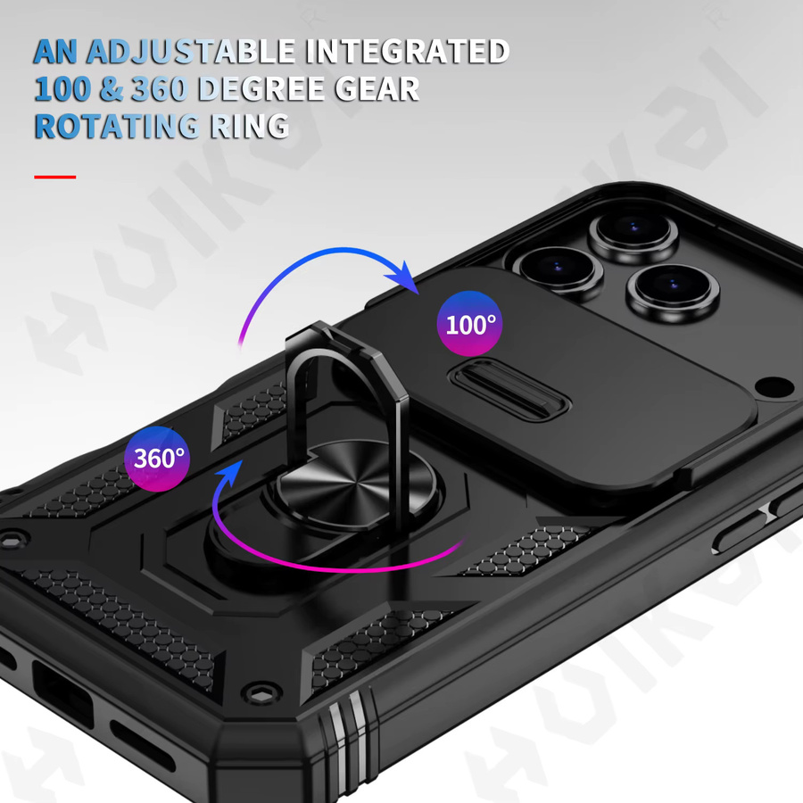 Military Grade Armor Schutzhülle für Apple iPhone 11 bis iPhone 17 Pro Max Plus mit 360 Grad drehbarer Kamera-Abdeckung in Pink und Black - Bild 5