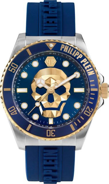 Philipp Plein Herrenuhr, Quarz, Edelstahl, 44 mm, Silikon, Blau, 10 ATM - Bild 1