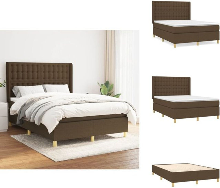 vidaxl Boxspringbett mit Matratze aus Stoff in Braun, B/T/H: 140 x 200 cm - Bild 1