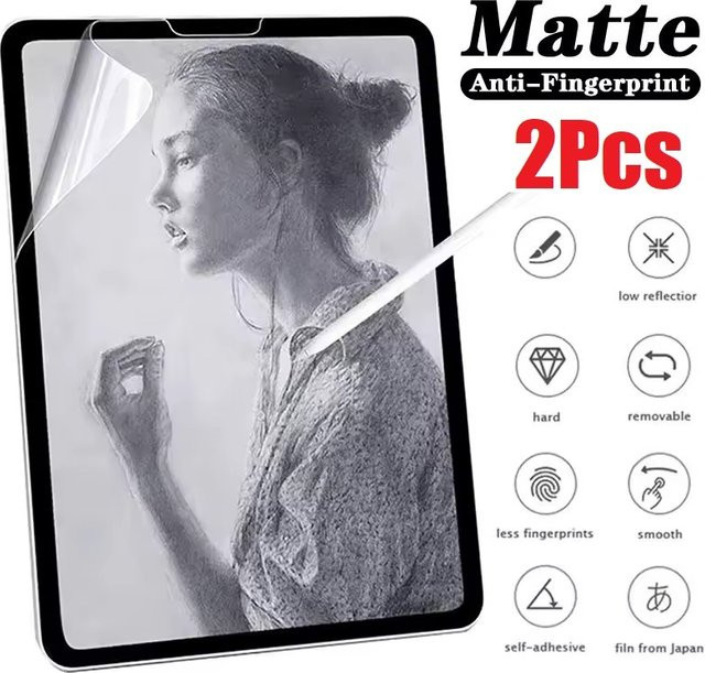 2er-Set Matte Papier-Displayschutzfolie aus PET für Apple iPad Pro, Air, mini und iPad Generationen zum Zeichnen und Schreiben, Transparent - Bild 1